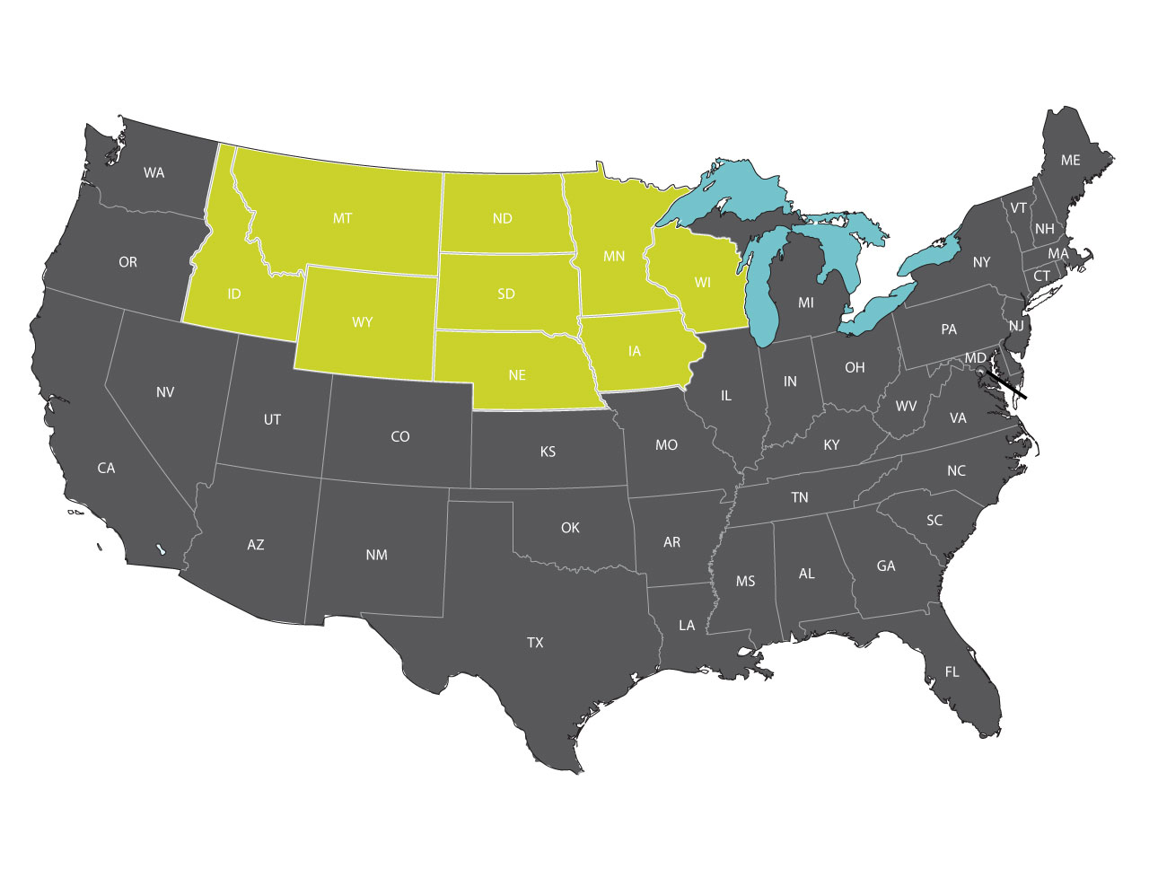 Map showing working area for Madera Carpenters Map of United States